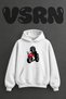 Biker Design Front Printed Oversize White Hooded Sweatshirt