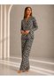 Women's Leopard Patterned Front Buttoned Long Sleeve Bottom Top Pajama Set - 4