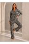 Women's Leopard Patterned Front Buttoned Long Sleeve Bottom Top Pajama Set - 5