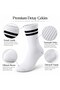 Unisex White Socks with Black Stripes, 3-Pack, Knee-High, Casual, Athletic, College Style, Comfortable, H B006 - 8
