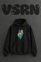Earth Heart Travel Design Pre-Printed Oversize Black Hooded Sweatshirt