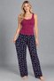Women's Burgundy Striped Blouse Patterned Strap Pajama Set - 4