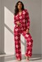 Women's Red Long Sleeve Cotton Pajama Set - 6