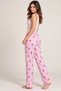 Women's Pink Striped Blouse Patterned Strap Pajama Set - 3
