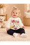 Baby Girl Cotton Hello Cat Printed 2 Thread Top and Bottom Two-Piece Set