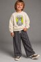 Boys' 3-Yarn Fabric Leopard Print Sweatshirt and Striped Bottom Top Set