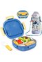3-Compartment Stainless Steel Kids Bento Box with Folding Spoon and 550ml Kettle,Leak-Proof Lunch Box,Blue