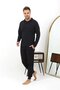 Men's Polo Neck Long Sleeve Combed Cotton Pajama Set Navy Blue - 4