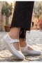 Sina White Genuine Leather Velcro Ballerina Shoes - 4