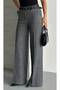 Women's Gray Herringbone Patterned High Waist Palazzo Wide Leg Fabric Trousers - 2