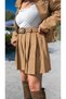 Camel Nubuck Pleated Short Skirt - 3