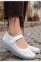 Sina White Genuine Leather Velcro Ballerina Shoes - 3