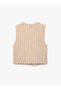 Crew Neck Buttoned Linen Blend Striped Vest - 2