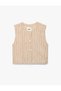 Crew Neck Buttoned Linen Blend Striped Vest