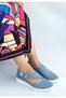 Cower Blue Genuine Leather Ballerina Shoes