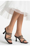 Ruko Black Patent Leather Beaded Heeled Slippers - 3