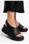 Todo Black Leather Wedge Heel Sandals - 3