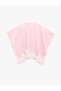 Cotton V-Neck Off-Shoulder Sleeveless Striped Poncho Shirt with Lace Detail