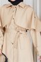 Women's Beige Cape Detailed Belted Buttoned Long Trench Coat Nbft015 - 3