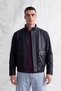 Men's Mati Hakim Collar Leather Coat with Large Pockets, Navy Blue - 2
