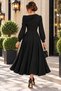 Asil Zarafet – Women's Asymmetrical Draped Collar Long Sleeve Fitted Waist Flared Midi Crepe Dress - 5