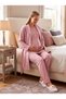 New Season Powder Jacquard Shawl Collar Winter Buttoned Design Long Sleeve Maternity Pajama Set 3-Piece Set - 2
