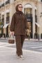 Nova Zippered Hooded Modal Pants Set Brown - 2