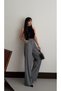 Women's Black Herringbone Patterned High Waist Wide Leg Palazzo Fabric Trousers - 6
