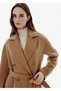 Regular Fit Belt Detail Double-Breasted Camel Coat - 3