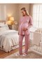 New Season Powder Jacquard Shawl Collar Winter Buttoned Design Long Sleeve Maternity Pajama Set 3-Piece Set - 7
