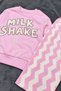 Girl's 3 Thread Cotton Fabric Pink Milk Shake Printed Top and Bottom Set - 3