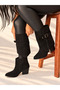 Dakota Black Suede Belt-Detail Removable 6 cm Women's Heel Boots - 5
