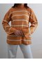 High Collar Striped Oversize Knit Sweater - Mustard Yellow - 3