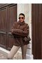 Women's Brown Zippered Oversize Plush Sweatshirt - 5
