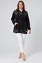 Women's Black Leather Front Zippered Modal Jacket with Embroidery Detail - 2