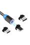 كابل شحن مغناطيسي USB، كابل شحن متعدد الوظائف 3 في 1 مع منفذ مايكرو USB ونوع C وإضاءة LED متوافق