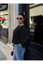 Women's Black Boat Neck Bat Sleeve Oversize Modal Blouse - 5