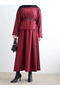Vertical Striped Crop Skirt Set - Hpm - Claret Red