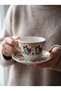 Traditional Tile Tulip Patterned 2-Person Porcelain Coffee & Tea Cup Set – Gift Cup Set with Saucers + Gift: French Press & Turkish Coffee - 6