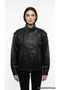 Women's Black Leather Look Stand Collar Oversize Jacket with Epaulettes Casual Biker Coat 15380880 - 5