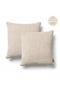 Ecru Plain Chenille Textured 2-Piece Throw Pillow Cover Set with Piping Detail