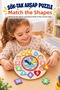Wooden Educational Clock 26 cm – Geometric Shaped Puzzle, Number and Time Learning Toy for Children