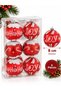 Christmas Tree Ornament Red White Ho Ho Ho Joy Patterned Glitter Ball 8 cm 6 Pieces - 3