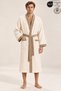 Men's Kimono Bathrobe Set 100% Cotton Certified 2-Piece Striped Contrast Men's Bathrobe Set - Cream