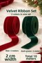 Red and Dark Green Velvet Ribbon Set 2 cm 2 X 5 Meters Christmas Gift Wrapping