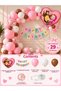 Party Masha and the Bear Birthday Balloon Set Pink White Brown 29 Pieces Cardboard with Happy Birthday Banner - 2