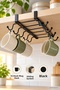 Black Metal 10-Hook Plastic Cup Holder with Hooks, Cup Hanger with Hooks for Inside the Cabinet