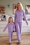 Lilac 100% Cotton Polka Dot Collar and Embroidery Detailed Mini Me / Mother Daughter Knitted Pajama Set Thmaw27Pt00242 - 4
