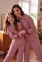 Bordo Kız Çocuk %100 Pamuk Çizgili Kadife Kurdeleli Baskılı Anne-Kız Pijama Takımı TKDAW27PT00049