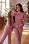 Bordo Kız Çocuk %100 Pamuk Çizgili Kadife Kurdeleli Baskılı Anne-Kız Pijama Takımı TKDAW27PT00049 - 5